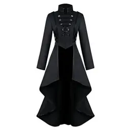 Produktbild: EMATOP Damen Mantel Mittelalter Kleidung Steampunk Gothic Trenchcoat Lang Jacke Blazer Langarm Hohe Taille Uniform Smoking Frack Outwear Vintage Unregelmäßiger Cosplay Kostüm für Halloween