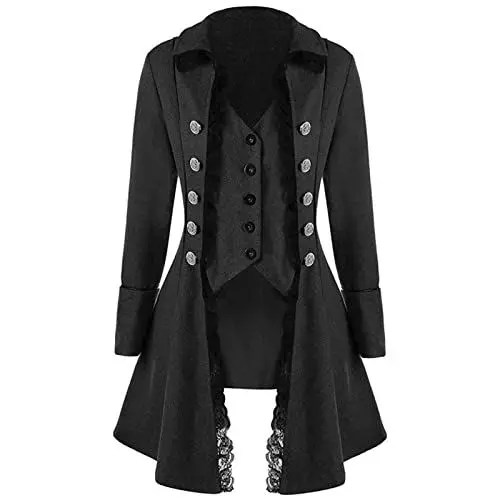 Produktbild: EMATOP Damen Mittelalter Jacke Winter Mäntel Winterjacke Steampunk Frack Wintermantel Gothic Softshelljacke Mode Outwear Gehrock Viktorianischen Cosplay Kostüm Smoking Uniform Kostüm Wollmantel