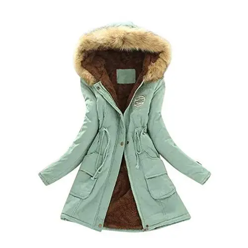 Produktbild: EMATOP Jacke Damen Winterjacke Lang Mantel Warme Softshelljacke mit Kapuze Casual Lose Parka Übergangsjacke Winter Fleecejacke Steppjacke Einfarbig Elegant Hoodie Mode Cardigan Tailliert Outwear
