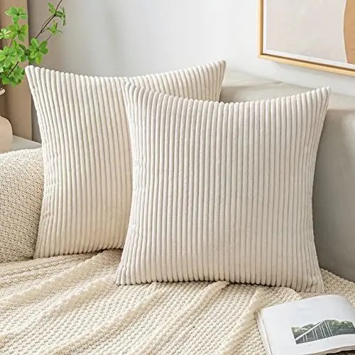 Produktbild: EMEMA Kissenbezug Kordsamt Zierkissenbezug Dekokissen Sofakissen 40x40 cm Kord Kissenhülle Dekorative Weiche Zierkissenbezüge Kissen für Sofa Sessel Zuhause Schlafzimmer Beige