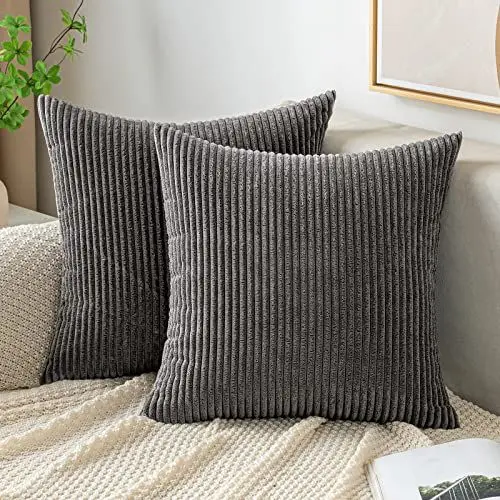Produktbild: EMEMA Kissenbezug Kordsamt Zierkissenbezug Dekokissen Sofakissen 40x40 cm Kord Kissenhülle Dekorative Weiche Zierkissenbezüge Kissen für Sofa Sessel Zuhause Schlafzimmer Grau