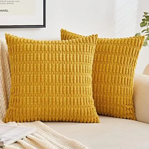 Produktbild: EMEMA Kordsamt Kissenbezüge Herbst Dekorative Sofakissen Moderne Kissenhüllen 40x40 cm Dekokissen Weicher Zierkissenbezug für Wohnzimmer Sofa Schlafzimmer 2er Set Gelb