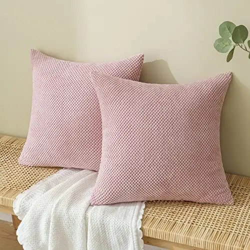 Produktbild: EMEMA Kordsamt Kissenbezug Dekorative Granulat Sofakissen Dekokissen Kissenbezüge Kissenhülle Couchkissen Überwurf Kissen Bezug Zierkissen für Couch Sofa Wohnzimmer 2er Set 45x45 cm Rosa