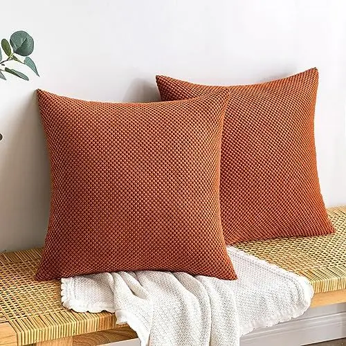 Produktbild: EMEMA Kordsamt Kissenbezug Herbst Dekorative Granulat Sofakissen Dekokissen Kissenbezüge Kissenhülle Couchkissen Überwurf Kissen Bezug Zierkissen für Couch Sofa Wohnzimmer 2er Set 45x45 cm Karamell