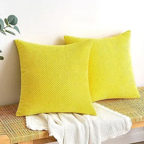 Produktbild: EMEMA Kordsamt Kissenbezug Herbst Dekorative Granulat Sofakissen Dekokissen Kissenbezüge Kissenhülle Couchkissen Überwurf Kissen Zierkissen für Couch Sofa Wohnzimmer 2er Set 45x45 cm Zitronengelb
