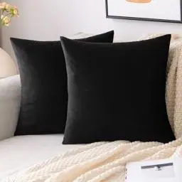 Produktbild: EMEMA Samt Kissenbezug Kissenhülle 40x40 cm Dekorative Dekokissen Schwarz Sofakissen Lendenkissen Wurfkissenbezug mit Verstecktem Reißverschluss Schlafzimmer Sofa 2er Set