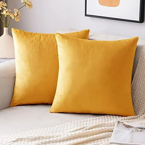 Produktbild: EMEMA Samt Kissenbezug Kissenhülle Dekorative Dekokissen Sofakissen Lendenkissen Wurfkissenbezug mit Verstecktem Reißverschluss Schlafzimmer Sofa 2er Set 40x40 cm Golden