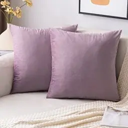 Produktbild: EMEMA Samt Kissenbezug Kissenhülle Dekorative Dekokissen Sofakissen Lendenkissen Wurfkissenbezug mit Verstecktem Reißverschluss Schlafzimmer Sofa 2er Set 50x50 cm Pink Lila