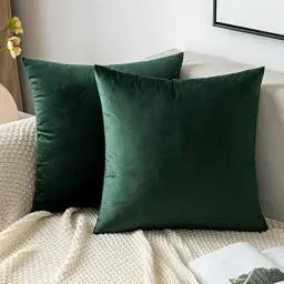 Produktbild: EMEMA Samt Kissenbezug Weihnachtstag Kissenhülle Dekorative Dekokissen Sofakissen Lendenkissen Wurfkissenbezug mit Verstecktem Reißverschluss Sofa Schlafzimmer 2er Set 40x40 cm Dunkelgrün