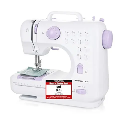 Produktbild: Emerio Nähmaschine für Kinder und Anfänger, SEW-121820, 12 Stichmuster, Mini mit Fußpedal, Strom und Batteriebetrieb, Zuhause, LED Licht, Vor und Rückwärtsautomatik, Weiß/Rosa