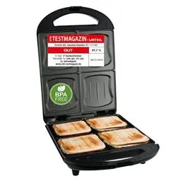 Produktbild: Emerio XXL Sandwich Toaster TEST GUT für alle Toastgrößen geeignet 4x große Muschelform für die ganze Familie Käse läuft nicht aus kein Verschmieren BPA frei 1300 Watt Sandwichmaker 4er
