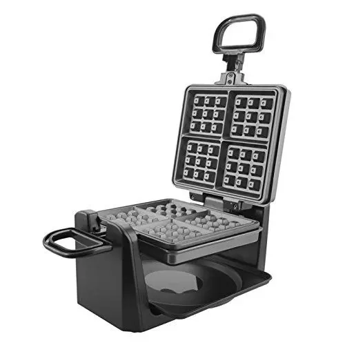 Produktbild: Emerio drehbares Waffeleisen für 4 belgische Waffeln zugleich, mit professioneller Dreh-Funktion, antihaftbeschichtete Platten, Temperaturregler, 1000 Watt, 