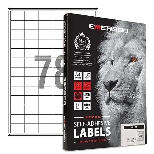 Produktbild: Emerson 33 x 22mm, 78 Stück/Blatt, 100 Blatt A4 Universal selbstklebende Etiketten Etiketten Selbstklebend Aufkleber zum Beschriften Etiketten zum Beschriften Aufkleber für den Etikettendruck