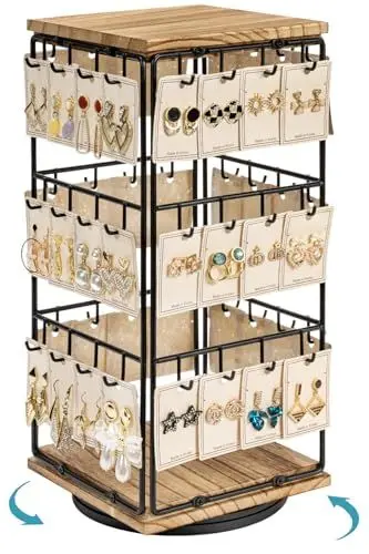Produktbild: Emfogoo Drehbarer Ohrring-Ständer mit 48 Löchern, Schmuckständer 18,5 x 18,5 x 40 cm, Aufbewahrung von Schmuck & Schmuckständer für Damen