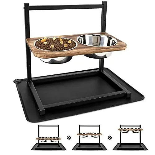 Produktbild: Emfogoo Hundenäpfe mit Ständer, erhöhter Hundenapf für große Hunde, 3 Höhen,12.7 cm,22.9 cm, mit 2 Edelstahl-Hundefutter-Wassernapf-Ständer für kleine, mittelgroße und große Hunde (mit Futtermatte)