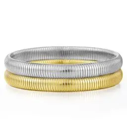 Produktbild: Emibele Armband-Set 2 Stück, 8mm Rostfreier Stahl Armband Stapelbares Stretch-Armband Elastisches Schlangenketten-Armband, Einfaches Modisches Stapelarmband für Frauen Teenager, Gold & Silber