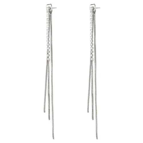 Produktbild: Emibele Ohrringe mit Quaste für Frauen, Cubic Zirkonia Tropfenohrringe Elegante lange Quastenketten-Ohrringe, Schmuck Geschenk für Abendessen Prom Hochzeit Brautjungfer, Silber