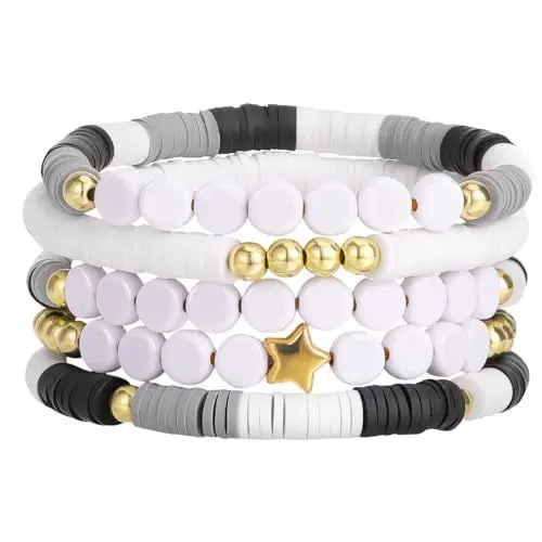 Produktbild: Emibele TS Freundschaftsarmband Set 5 Stück, TS-inspiriertes Alphabet-Armband, Stapelbare Armbänder DIY-inspiriertes Armreif-Herstellungsset, Schmuck für Frauen Mädchen Teenager Konzert, Grau