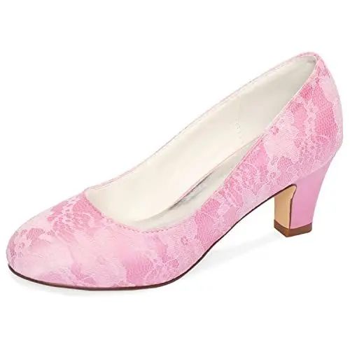 Produktbild: Emily Bridal Brautschuhe Damen Seide wie Satin Stöckel Absatz geschlossene Zehe Pumps (EU39, Rosa)