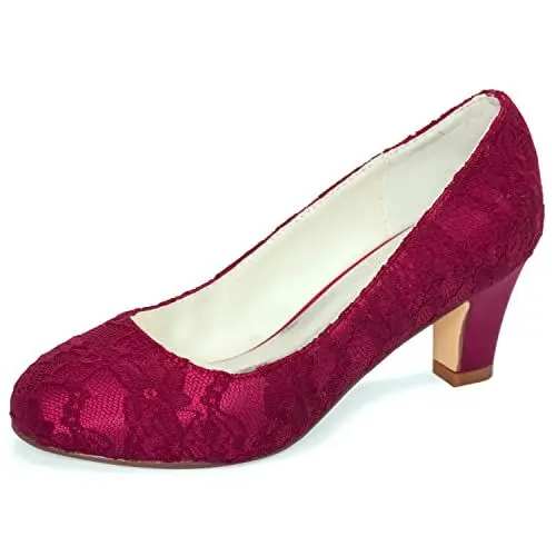 Produktbild: Emily Bridal Brautschuhe Damen Seide wie Satin Stöckel Absatz geschlossene Zehe Pumps (EU41, Burgund)