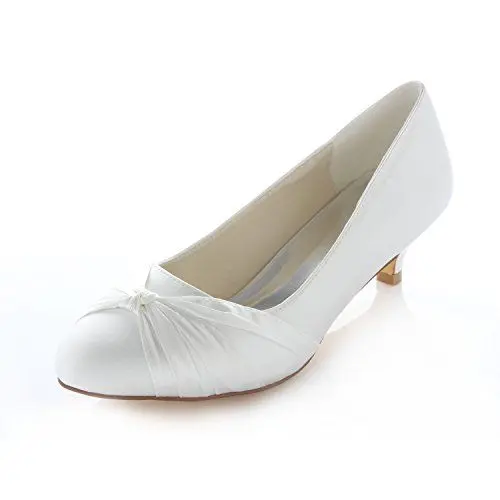 Produktbild: Emily Bridal Brautschuhe Frauen Satin Kitten Heel Geschlossene Zehe Pumps, 36 EU, Ivory