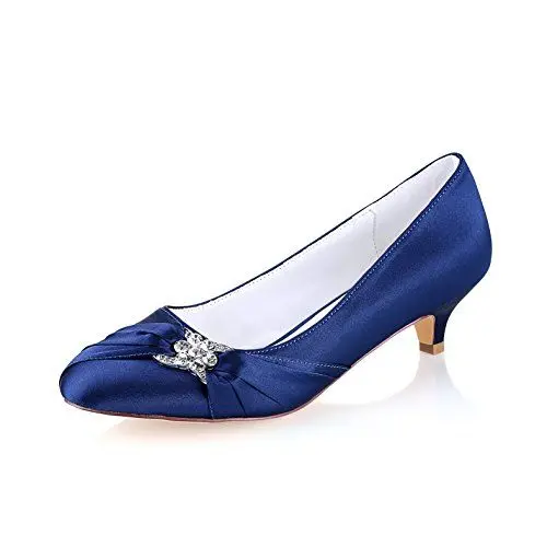 Produktbild: Emily Bridal Brautschuhe Frauen Seide wie Satin Kätzchen Heel Pumps mit Kristall (EU36, Blau)
