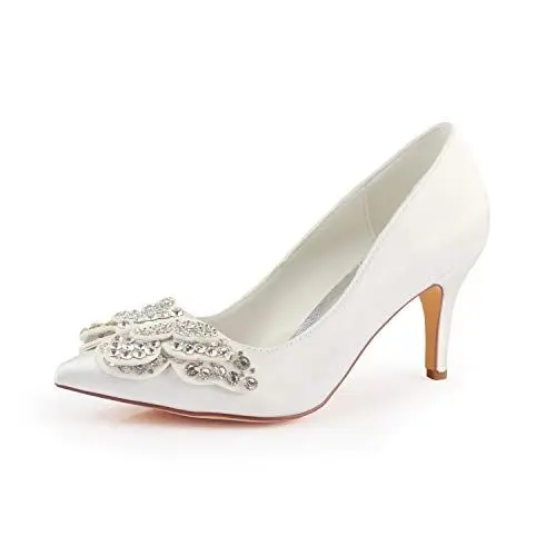 Produktbild: Emily Bridal Hochzeit Schuhe High Heel Spitz Schmetterling Perlen Slingpumps Braut Pumps (EU38, Elfenbein)
