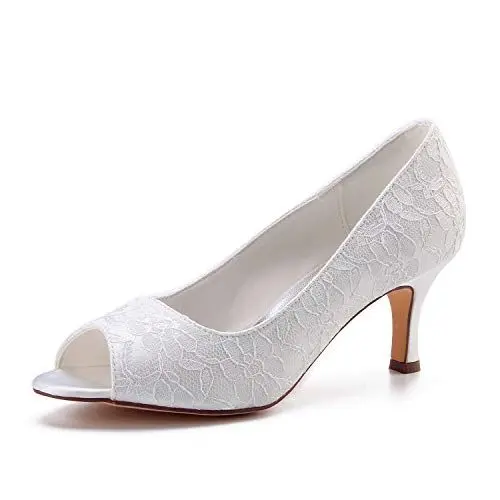 Produktbild: Emily Bridal Hochzeitsschuhe Damen Seide wie Satin Stiletto Absatz geschlossene Zehenpumpen (EU35, Elfenbein)