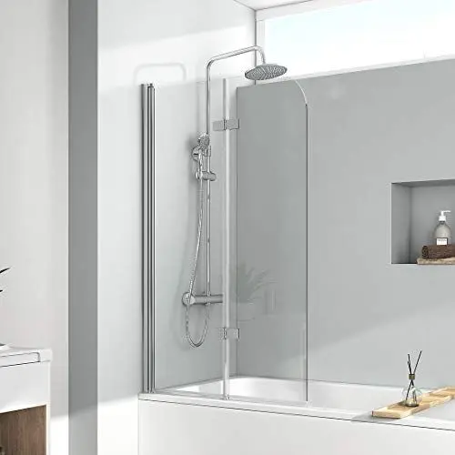 Produktbild: EMKE 110x140cm Duschtrennwand für Badewanne Duschwand für Badewanne Faltbar Faltwand Duschabtrennung Badewannenaufsatz 2 teilig 6 mm Verstärktes Glas Duschwand Badewanne