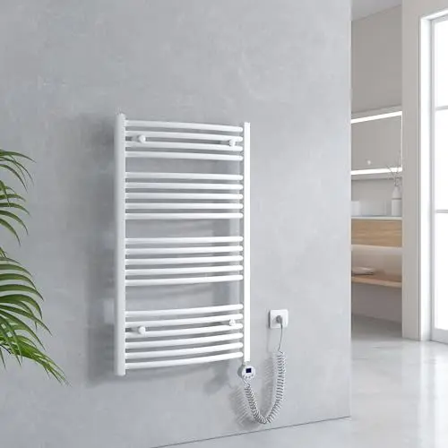 Produktbild: EMKE Badheizkörper Elektrisch mit Thermostat 1000 x 600 mm, Gebogen Handtuchheizkörper Elektrisch Handtuchwärmer Handtuchtrockner Elektrischer Handtuchhalter mit Heizstab Weiß 500W