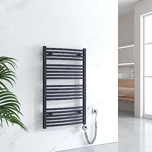 Produktbild: EMKE Badheizkörper Elektrisch mit Thermostat 1000 x 600 mm, Gebogen Handtuchheizkörper Elektrisch Handtuchwärmer Handtuchtrockner Elektrischer Handtuchhalter mit Heizstab Anthrazit 500W