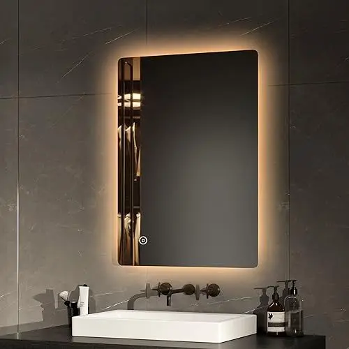 Produktbild: EMKE Badspiegel mit Beleuchtung 50x70cm Badezimmerspiegel mit 3 Lichtfarbe Dimmbar Wandspiegel, Touch, beschlagfrei, 3 Stunden automatische Abschaltung