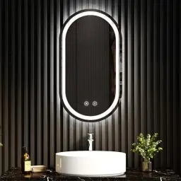 Produktbild: EMKE Badspiegel mit Beleuchtung 50x90cm Oval Spiegel mit Touch-Schalter/3 Lichtfarbe Dimmbar/Antibeschlag/Speicherfunktion/3 Stunden automatische Abschaltung Badezimmerspiegel mit Beleuchtung