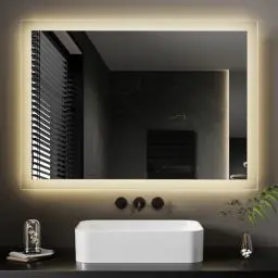 Produktbild: EMKE® Badspiegel mit Beleuchtung 80x60cm LED Wandspiegel 3000K Warmweiß Wandschalter Vertikal/Horizontal Montage IP44 Explosionsschutz Badezimmerspiegel mit Beleuchtung Energiesparend