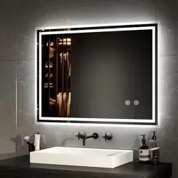Produktbild: EMKE Badspiegel mit Beleuchtung 90x70cm Badezimmerspiegel mit Antibeschlag, Touchschalter, kaltweiß dimmbar, Speicherfunktion, 3 Stunde automatische Abschaltung, Energiesparend Wandspiegel