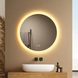 Produktbild: EMKE Badspiegel mit Beleuchtung Rund 50cm, Badezimmerspiegel mit dimmbarer Beleuchtung, 3 Lichtfarben, Antibeschlag, Touch-Schalter und Speicherfunktion, ideal für das Badezimmer