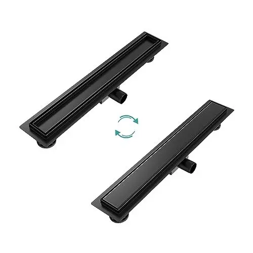 Produktbild: EMKE Duschrinne 60 cm Schwarz – Bodenablauf Dusche mit Siphon, Geruchsverschluss & Haarsieb – Edelstahl Duschabfluss, Ablaufrinne für bodengleiche Dusche im Badezimmer