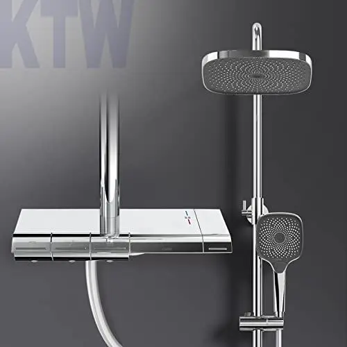 Produktbild: EMKE Duschsystem mit Thermostat Duschset Duschsäuleset mit Brausestange, Handbrause mit 3 Strahlstärken, Regendusche Duschset, Duscharmatur mit thermostat,Duschsystem,Chrom