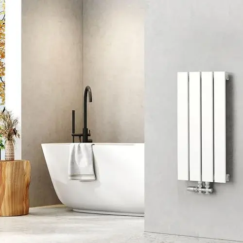 Produktbild: EMKE Heizkörper Klein 600x300mm Weiß, Design Heizkörper Flach für Badezimmer Flachheizkörper Einlagig, Vertikal Heizkörper Bad Paneelheizkörper Mittelanschluss 233W
