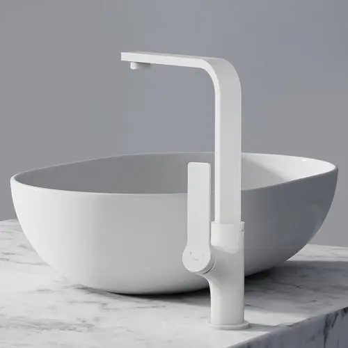 Produktbild: EMKE Küchenarmatur Weiß Matt im Ultradünnen Design, 30x22x10 cm Küchenarmatur, 360° Drehbar Wasserhahn Küche, Einhebelmischer Edelstahl für Moderne Küchen