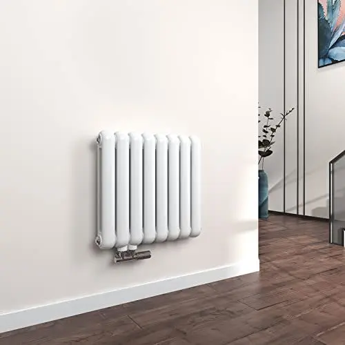 Produktbild: EMKE Oval Heizkörper Horizontal 550x580mm, Design Röhrenheizkörper Doppellagig Moderne Heizkörper Paneelheizkörper mit Seitenanschluss Weiß 733W