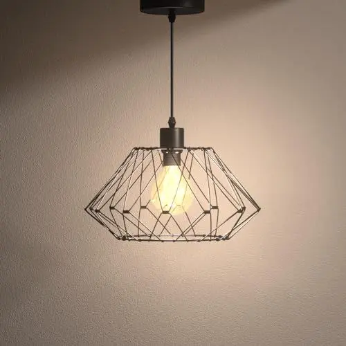 Produktbild: EMKE Pendellampe Lydia, Pendelleuchte Retro 1 flammige Hängelampe Modern, Design Deckenleuchter für Esstisch Esstischlampe Wohnzimmerlampe Hängeleuchte Metallschirm Verformbar für E27
