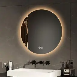 Produktbild: EMKE Runder Badspiegel mit Beleuchtung 50 cm – Spiegel mit 3 Lichtfarben, dimmbar, Touch, Memory-Funktion, energiesparend – Badezimmerspiegel & Wandspiegel