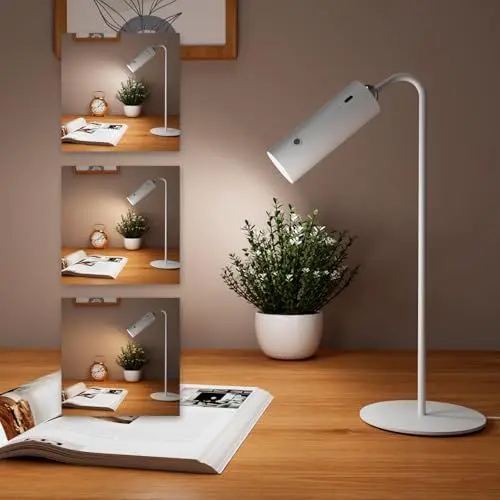 Produktbild: EMKE Schreibtischlampe LED Tischlampe Dimmbar Weiß, 5-in-1 Magnetisches Licht 360° Verstellbar, Nachttischlampe Tischleuchte Leselicht Schreibtisch Lampe für Kinder