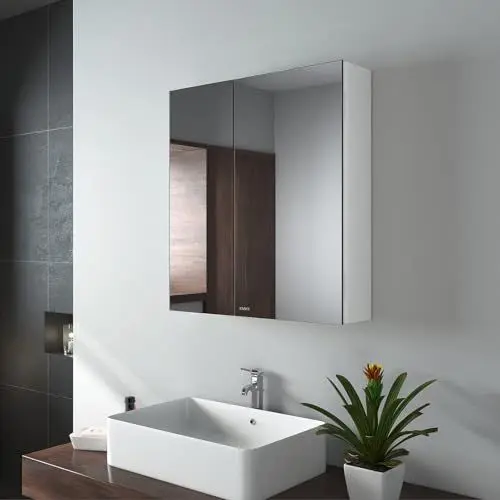 Produktbild: EMKE Spiegelschränke 60x65cm Spiegelschrank Badschrank mit Doppelseitiger Spiegel (Weiß)