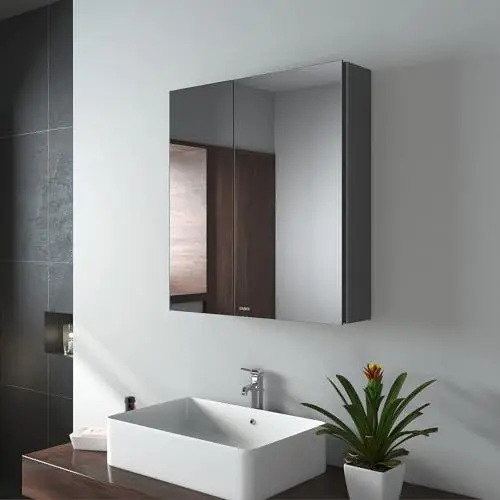 Produktbild: EMKE Spiegelschränke 60x65cm Spiegelschrank Badschrank mit Doppelseitiger Spiegel (Grau)