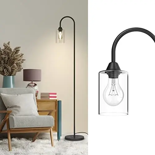 Produktbild: EMKE Stehlampe Stehleuchte Wohnzimmer E27 Standleuchte mit Fußschalter, Retro Leselampe LED Stehlampe Schlafzimmer Floor Lamp Outdoor Stehlampen Bogenlampe Schwarz