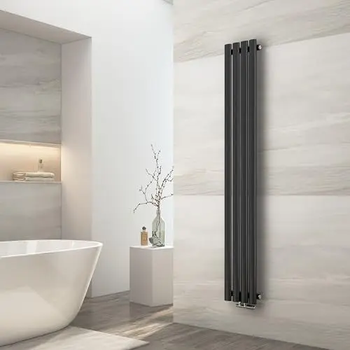 Produktbild: EMKE Vertikal Heizkörper Klein 1600x240mm, Oval Heizkörper Schmal Hoch Einlagig Design Röhrenheizkörper Mittelanschluss Heizung Anthrazit 427W