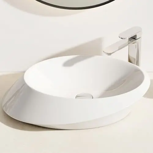 Produktbild: EMKE Waschbecken Aufsatzwaschbecken, Oval Handwaschbecken für Badezimmer Gäste WC 60 x 45 x 15 cm, Waschbecken Klein Waschschale Keramikwaschbecken Waschtisch Waschschale Weiß