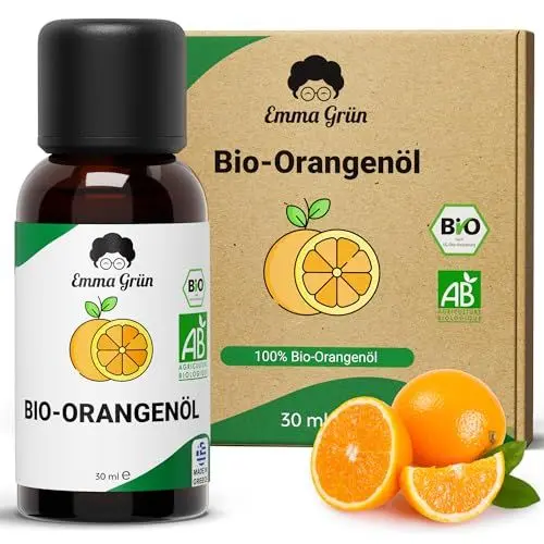 Produktbild: Emma Grün® Bio Orangenöl Ätherisches Öl (100% Naturrein) - Ätherisches Öl Orange 30ml - Reines Orangenöl zum Verzehr - Ätherische Öle Bio - Kaltgepresst aus echten Orangen - Duftöl Orange